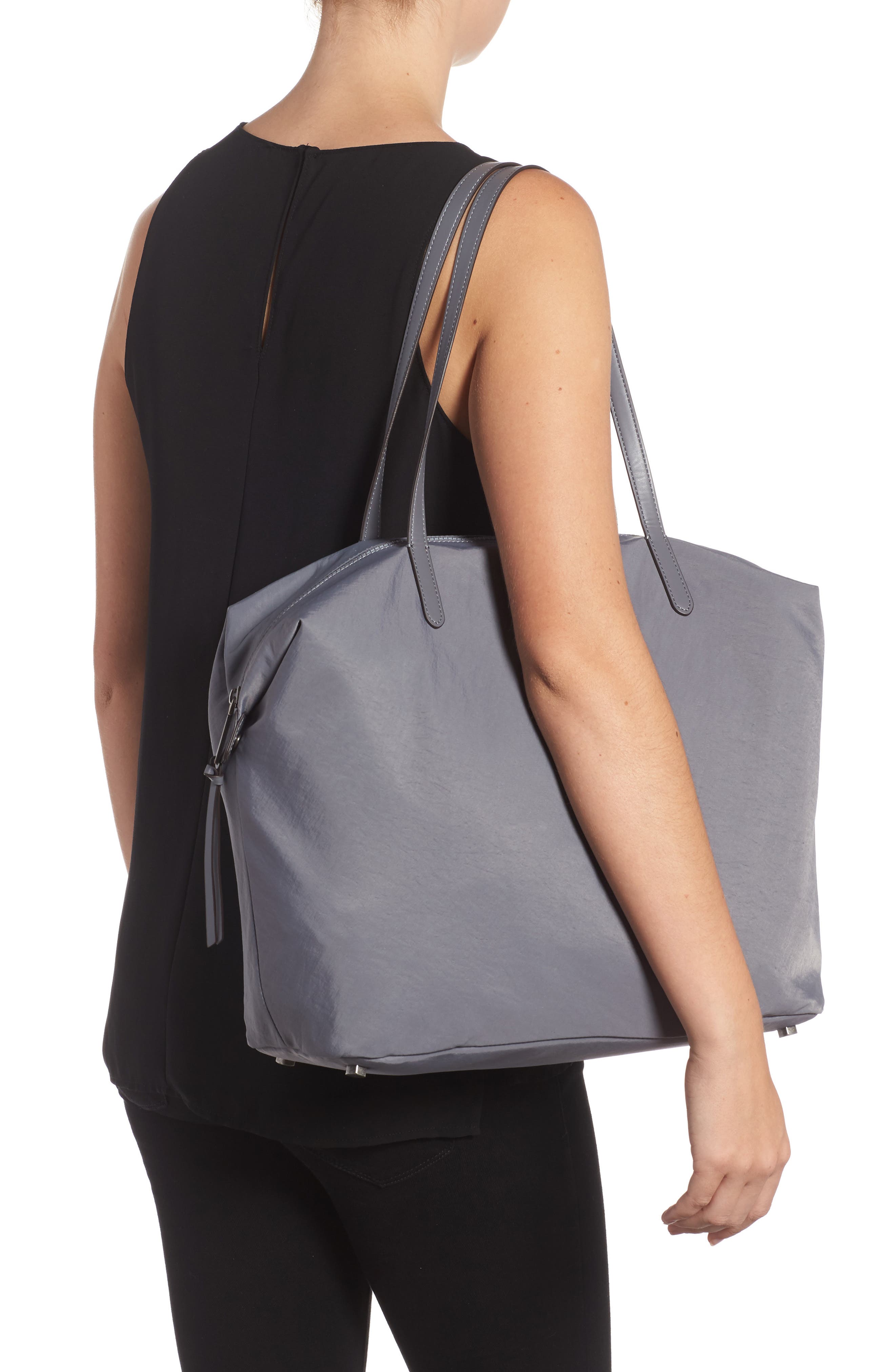 Washed Nylon Tote, Alternate, color, GREY