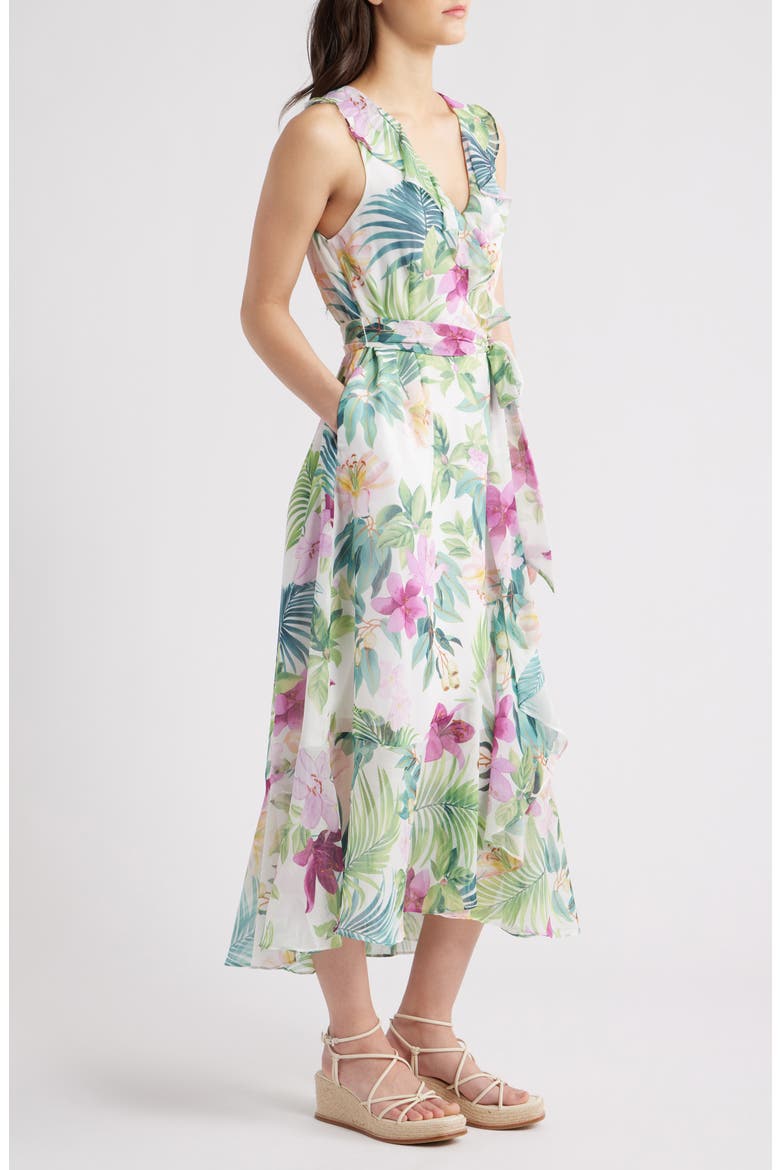 Tropical Bliss Tie Waist Faux Wrap Maxi Dress, Alternate, color, WHITE