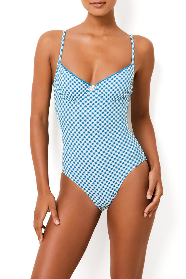 The Taylor Underwire One-Piece Swimsuit, Main, color, COSMIC BLUE GINGHAM