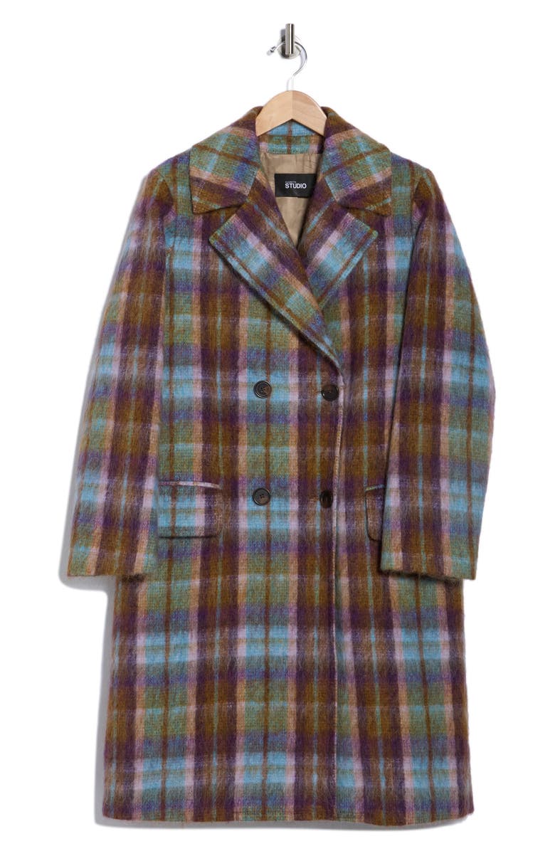 Fleurette Boxy Plaid Double Breasted Coat, Alternate, color, Violet