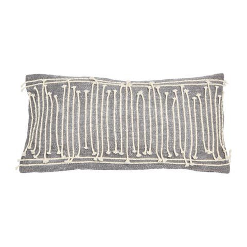 Cotton Lumbar Pillow with Appliqued Rope and Metallic Embroidery