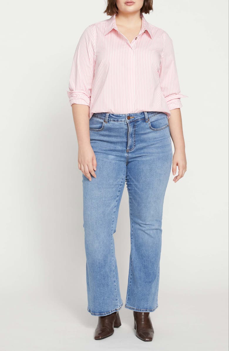 Universal Standard Elbe Classic Fit Button-Up Shirt, Alternate, color, Pink/ White Stripe