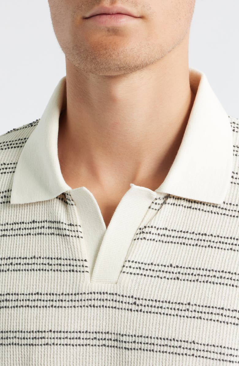 Percival Laurent Stripe Johnny Collar Cotton Blend Polo, Alternate, color, Ecru