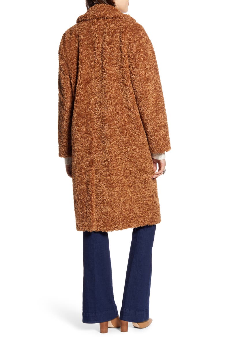 Double Breasted Faux Fur Teddy Coat, Alternate, color, BROWN
