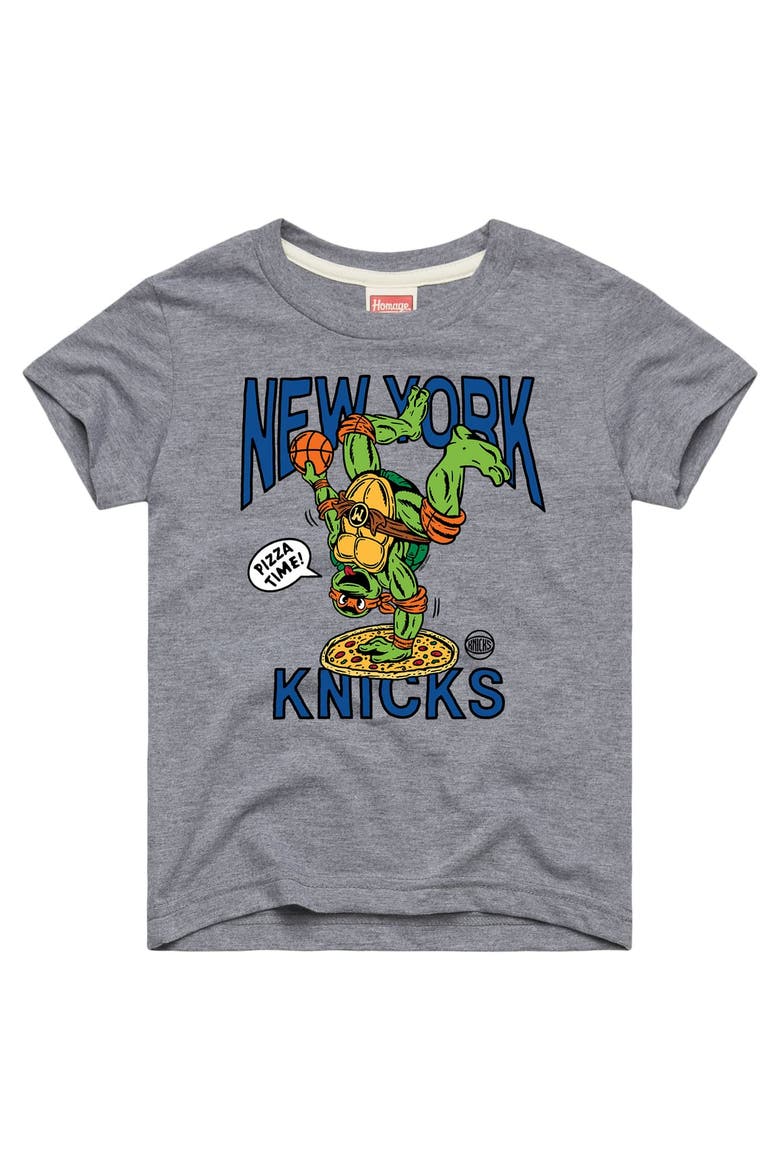 Toddler Homage Gray New York Knicks x Teenage Mutant Ninja Turtles Michelangelo Tri-Blend T-Shirt, Main, color, Gray