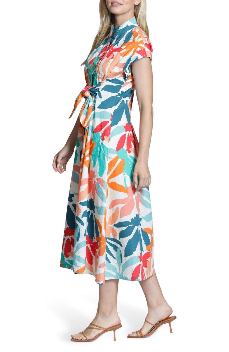 APNY Floral Tie Front Cotton Dress, Alternate, color, Hot Coral Multi