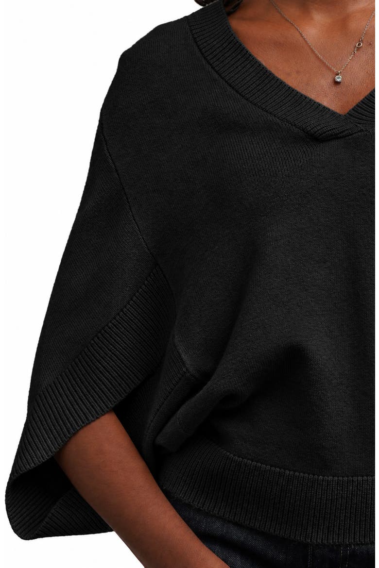 V-Neck Cape Sweater, Alternate, color, BLACK