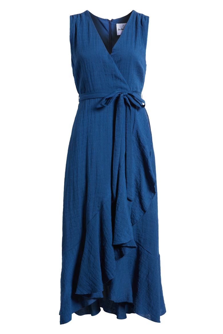 Sleeveless Faux Wrap Dress, Alternate, color, CHAMBRE