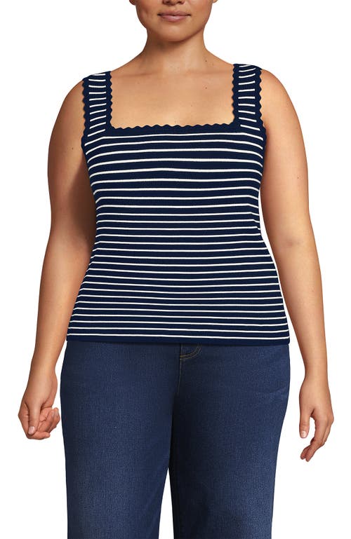 Lands' End Plus Size High Retention Square Neck Tank Sweater In Deep Sea Navy/ivory Stripe