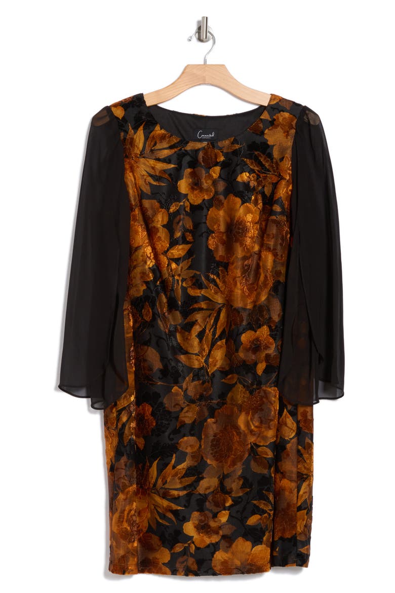 Long Sleeve Velvet Burnout Dress, Alternate, color, MUSTARD
