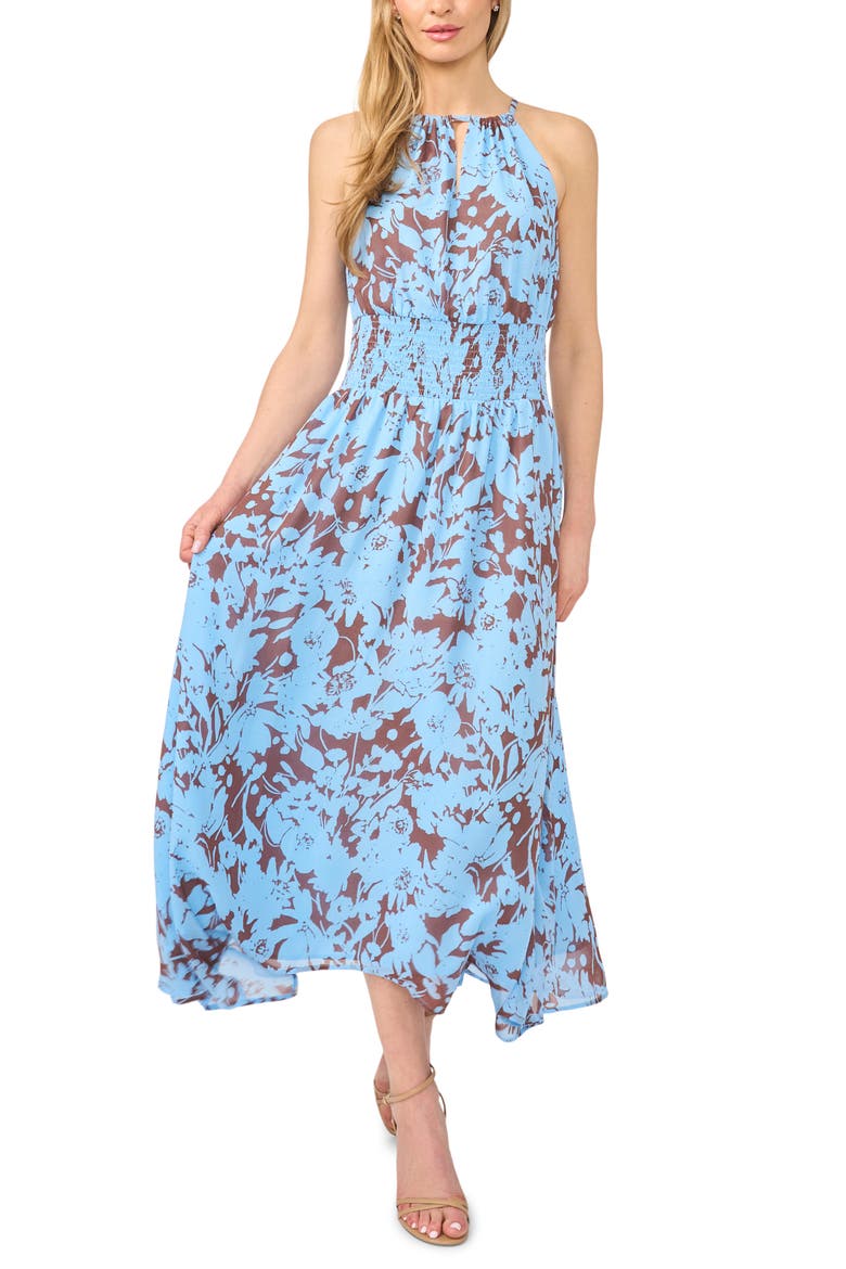 Smocked Waist Handkerchief Hem Dress, Main, color, AIRY BLUE