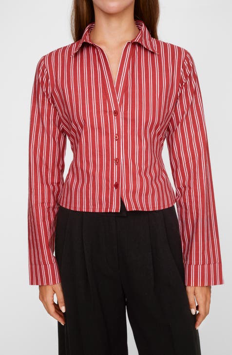 Striped Inclined Collar Crop Top Women