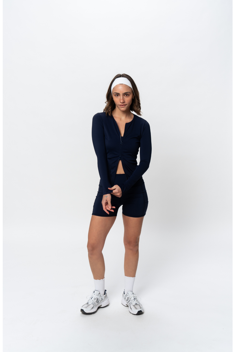 Two Way Zip Long Sleeve Top, Alternate, color, Navy