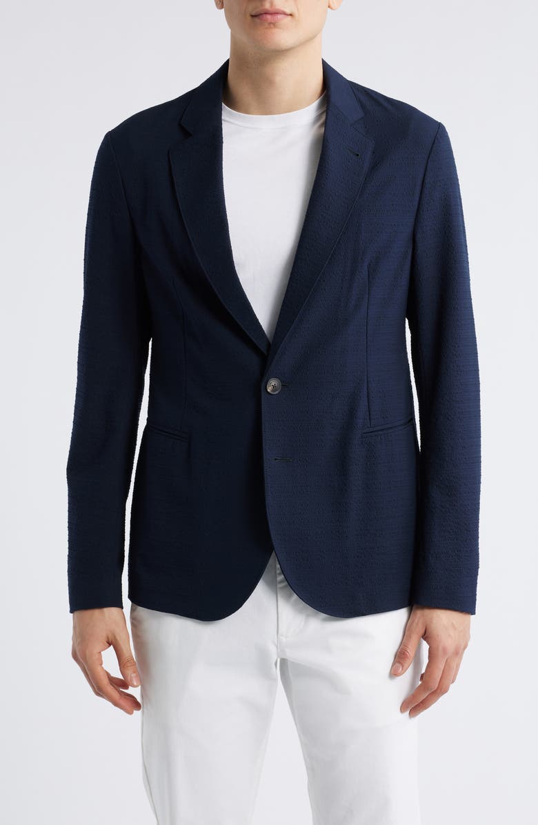 Emporio Armani Seersucker Soft Jacket, Main, color, Navy