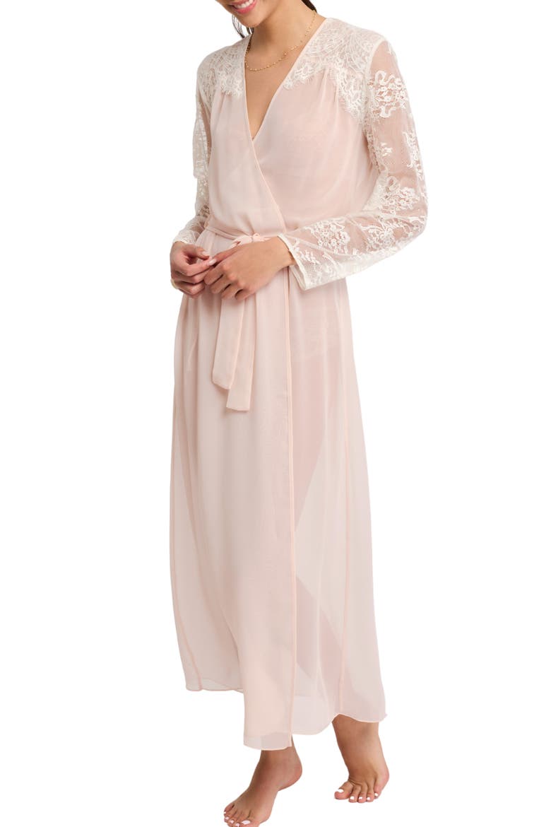 Giselle Lace & Chiffon Long Robe, Main, color, BLUSH