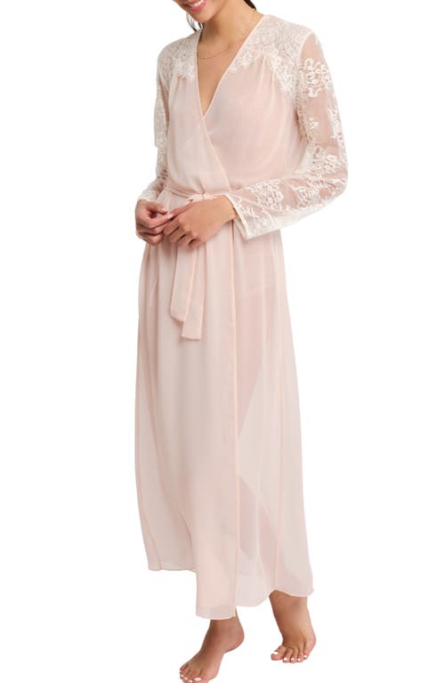 Rya Collection Giselle Lace & Chiffon Long Robe In Blush