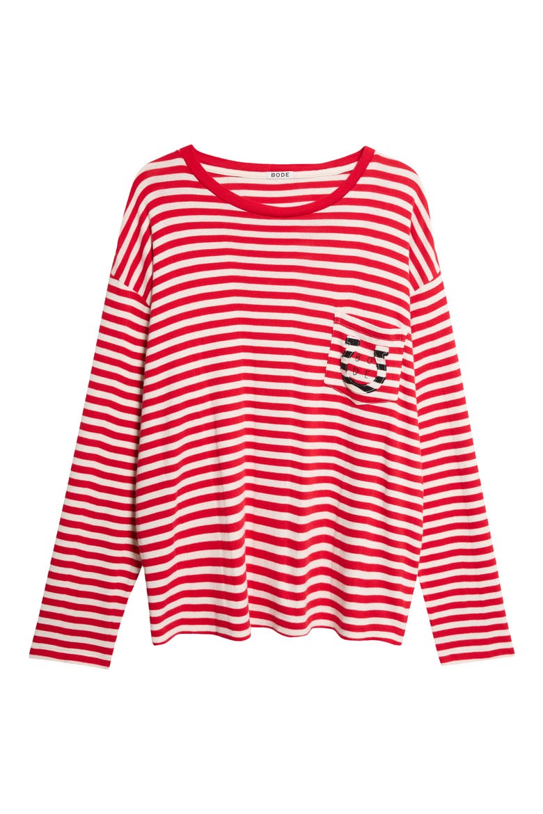 Horseshoe Stripe Long Sleeve Cotton Rib T-Shirt, Main, color, RED WHITE