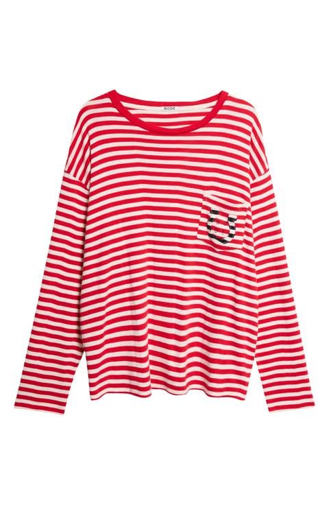 Horseshoe Stripe Long Sleeve Cotton Rib T-Shirt