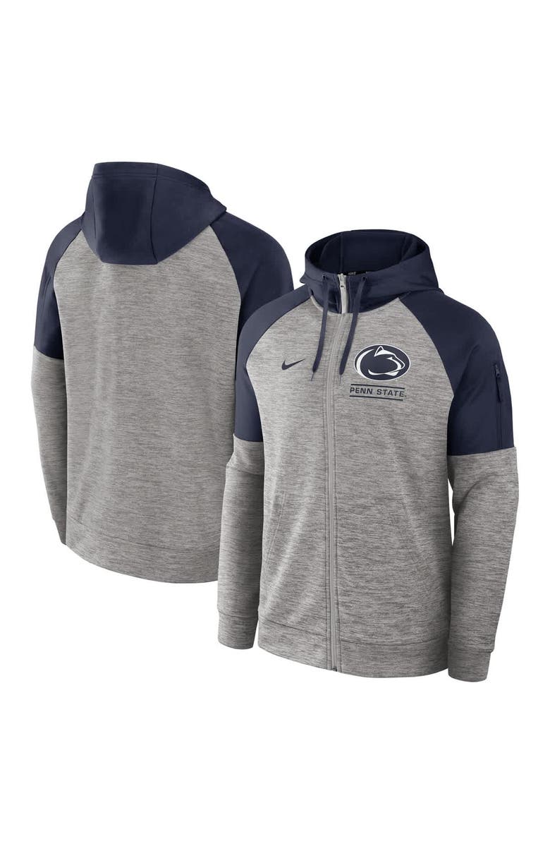 Nike Men's Nike Heather Gray Penn State Nittany Lions Fitness Raglan Performance Full-Zip Hoodie, Main, color, 