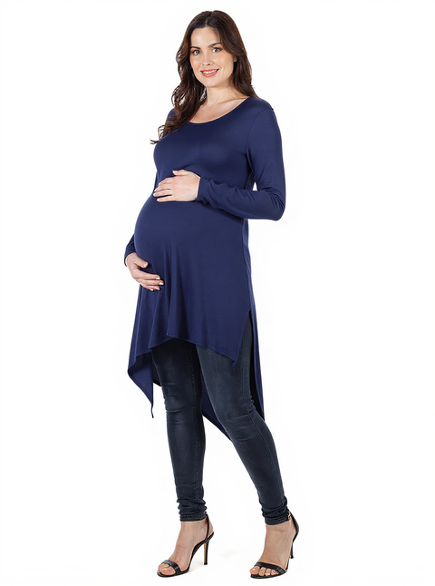 Long Sleeve Knee Length Asymmetrical Maternity Tunic Top