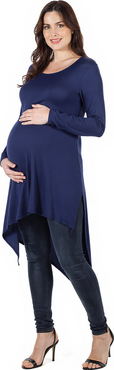 24seven Comfort Apparel Long Sleeve Knee Length Asymmetrical Maternity Tunic Top