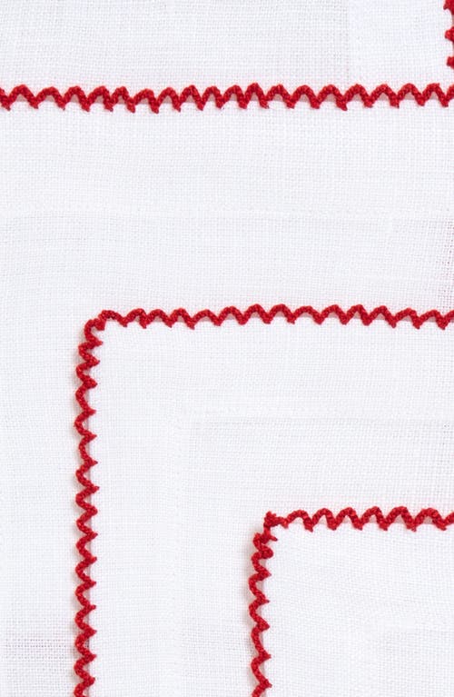 Tina Chen Designs Picot Edge Set Of 4 Linen Cocktail Napkins In Red