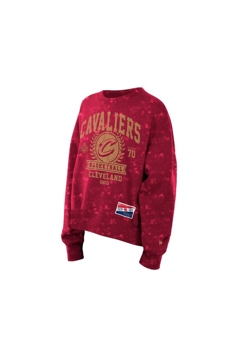 Women's New Era  Wine Cleveland Cavaliers Throwback Collection Mineral Wash Crewneck Sweatshirt, Alternate, color, Wine
