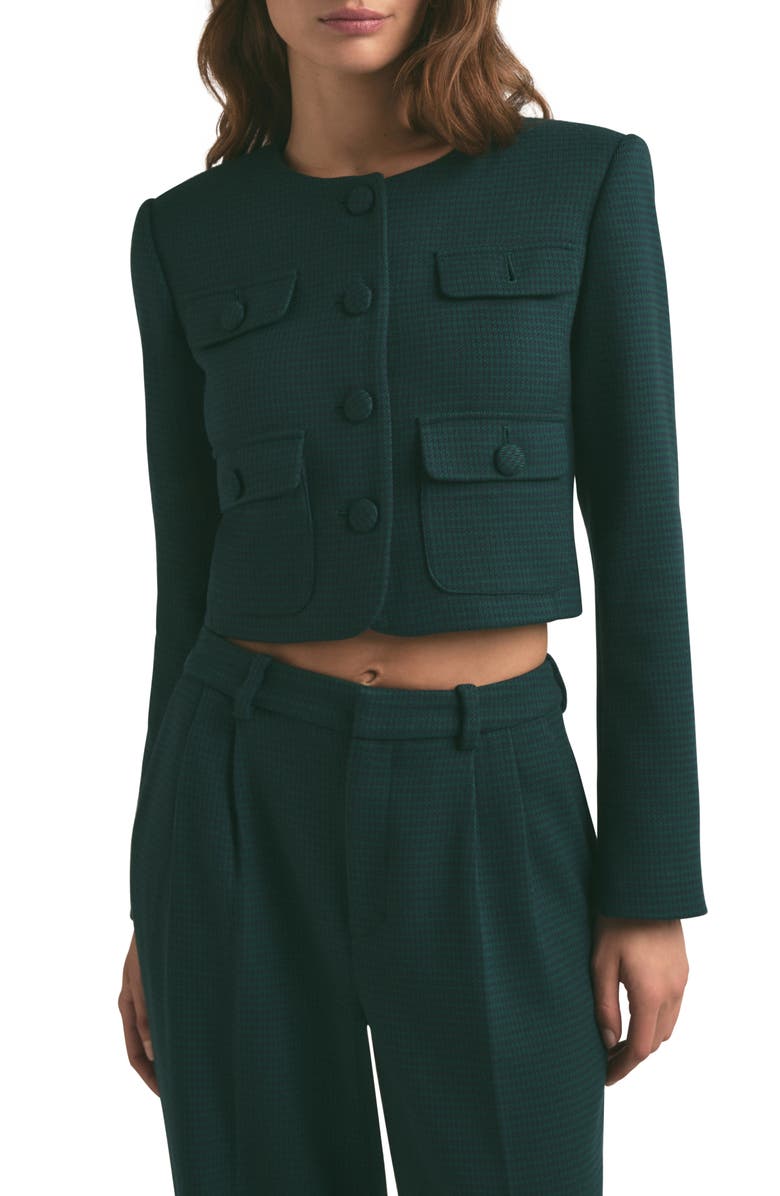 Favorite Daughter The Emily Houndstooth Crop Jacket, Main, color, Juniper Houndstoot