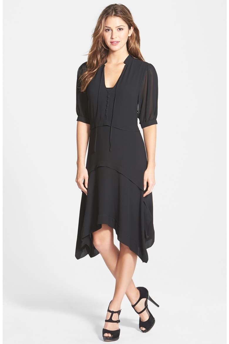 Puff Sleeve Dress, Main, color, BLACK