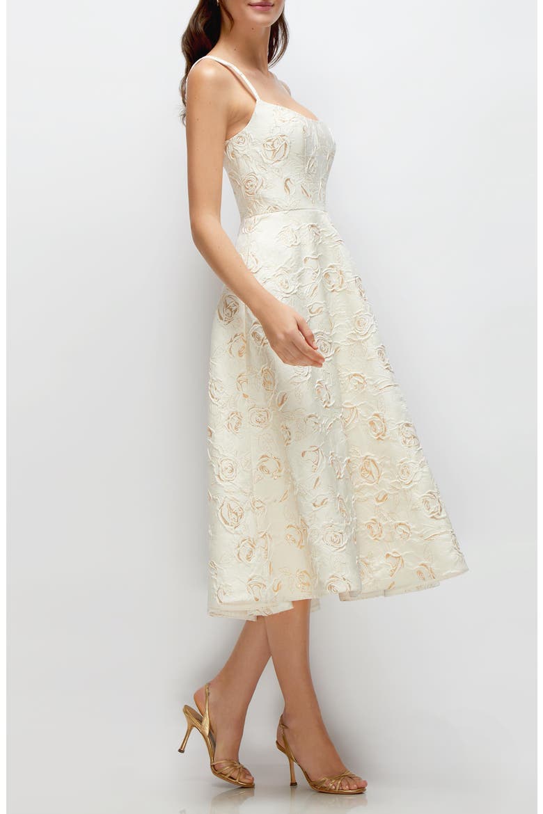Metallic Rosette Cocktail Midi Dress, Alternate, color, IVORY GOLD ROSETTE