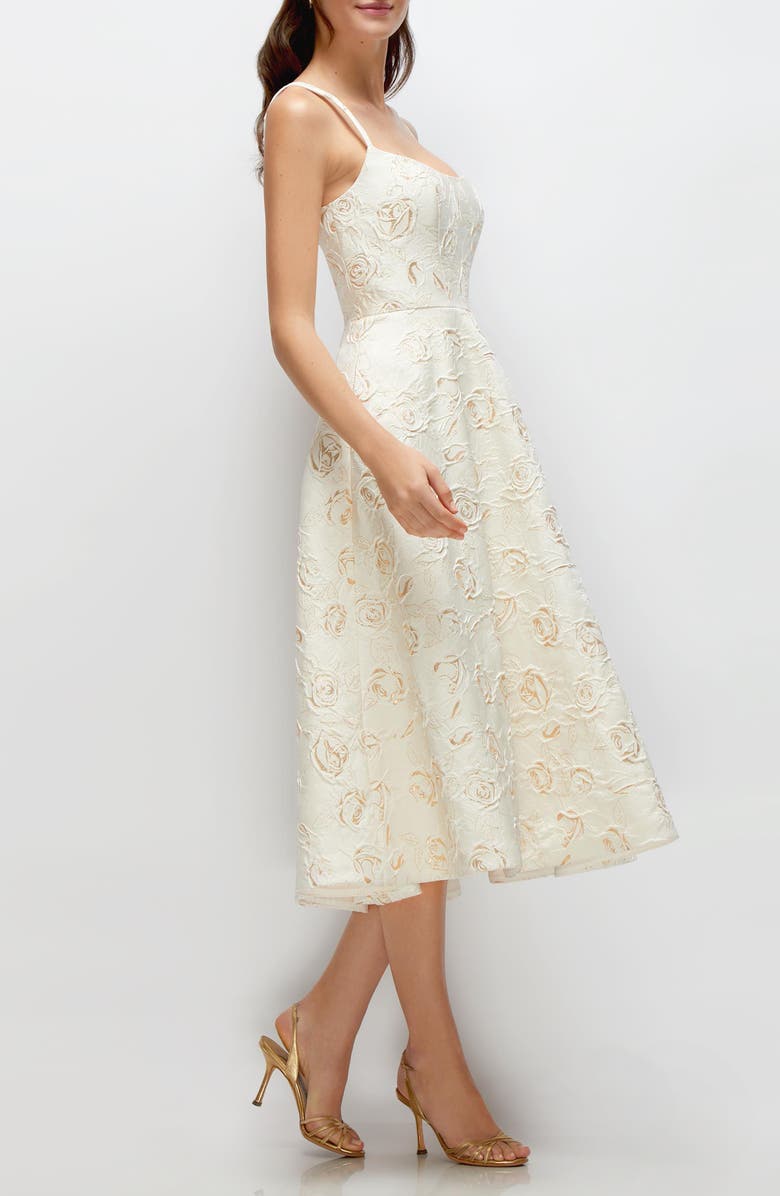 Dessy Collection Metallic Rosette Cocktail Midi Dress, Alternate, color,