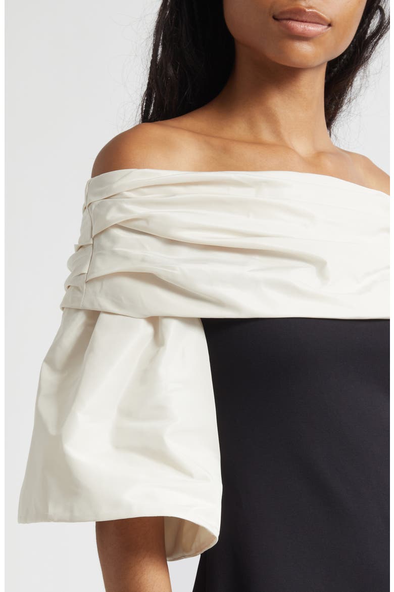 Harper Mixed Media Off the Shoulder Minidress, Alternate, color, BLACK IVORY