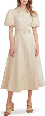 FREEMARKET Puff Sleeve Belted Cotton Shirtdress