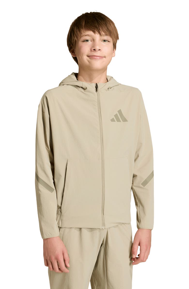 adidas Originals Kids' Z-N-E Woven Travel Hooded Jacket, Alternate, color, Wonder Cargo/ Clay