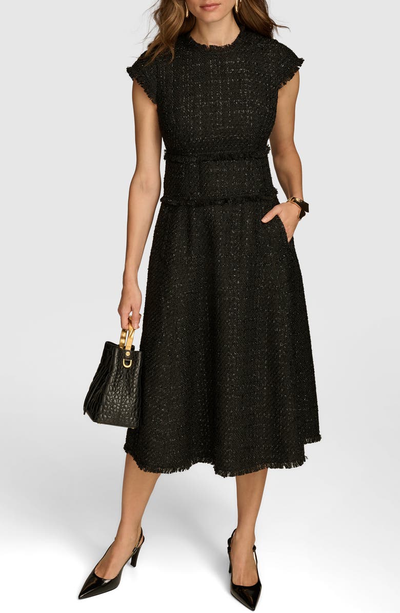 Donna Karan New York Metallic Tweed Midi Dress, Alternate, color, 