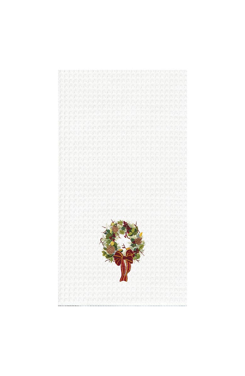 C&F Home Festive Wreath Waffle Weave Cotton Kitchen Towel, Main, color, White