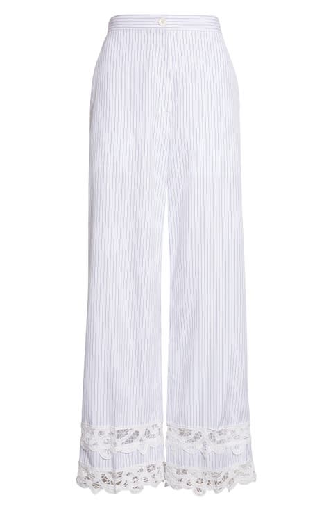 Lace Trim Stripe Wide Leg Pants