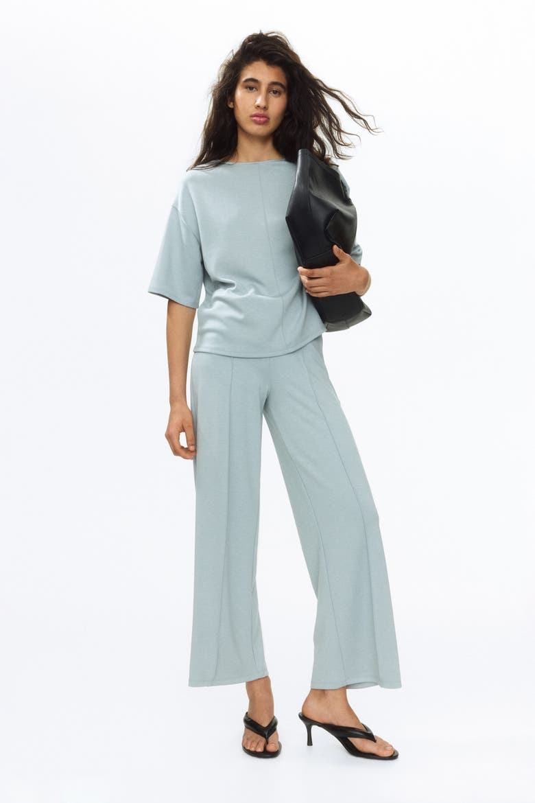 Crease-front Jersey Pants, Main, color, Light dusty turquoise