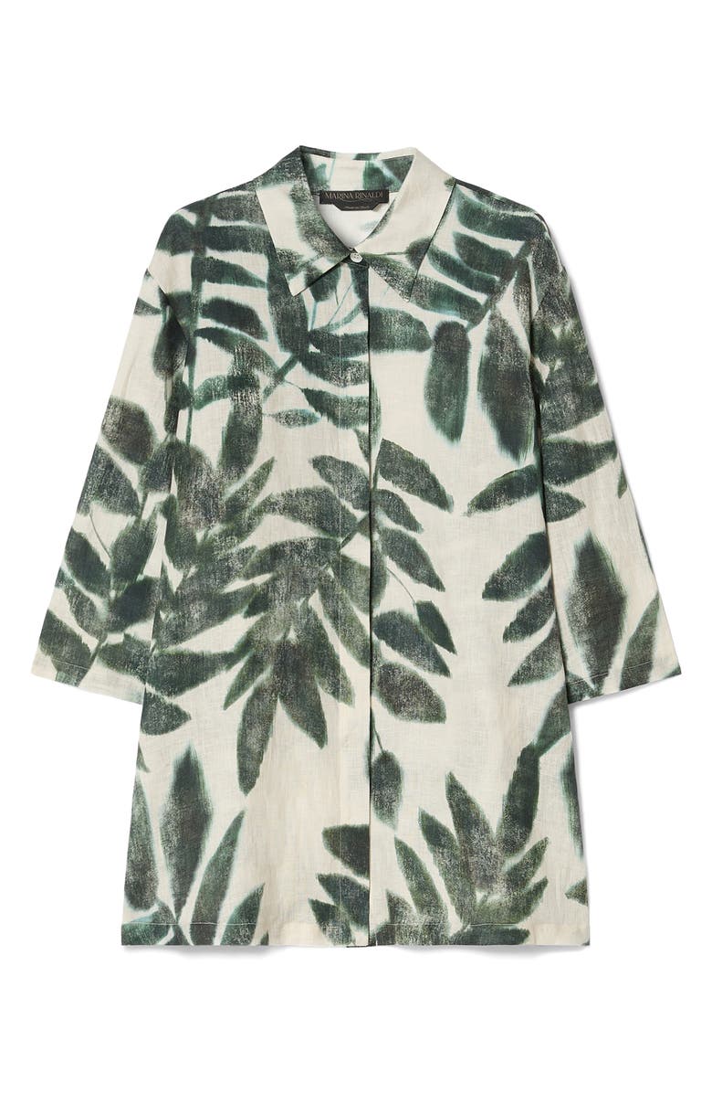 Marina Rinaldi Abetaia Leaf Print Linen Jacket, Alternate, color, Olive Green