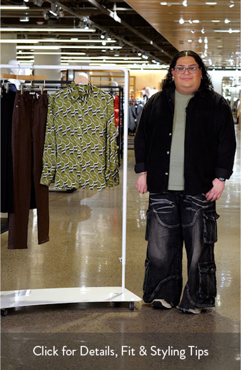 Geo Print Satin Button-Up Shirt, sales video thumbnail