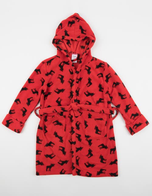 Leveret Kids Printed Fleece Hooded Robe In Red