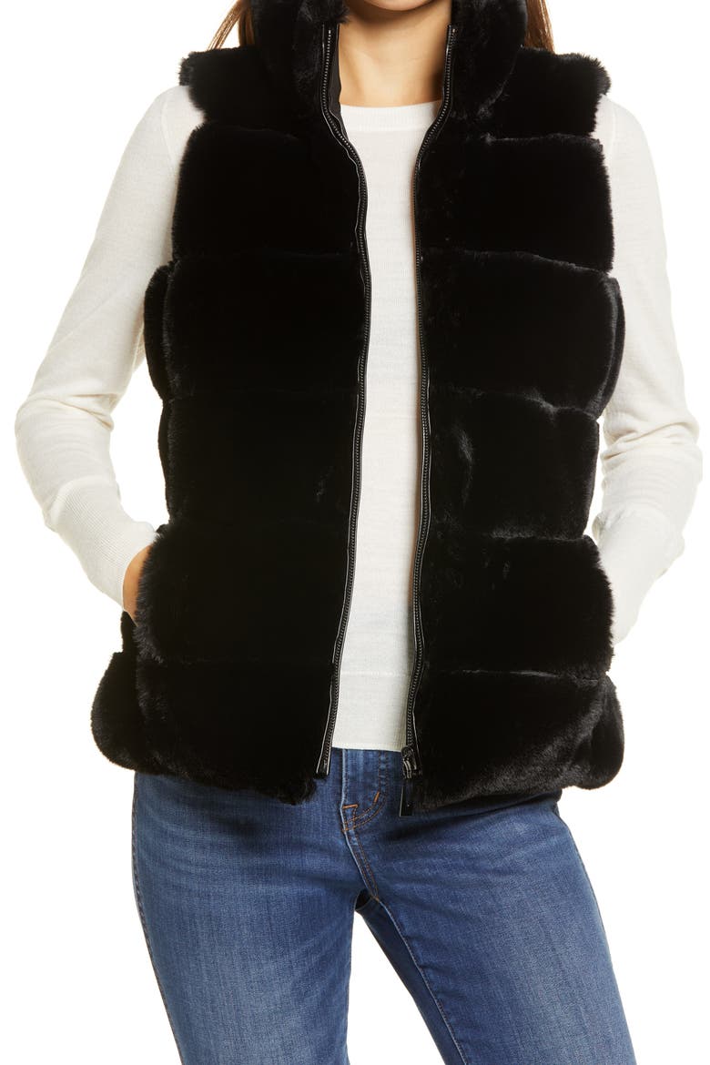 Faux Fur Reversible Vest, Main, color, BLACK