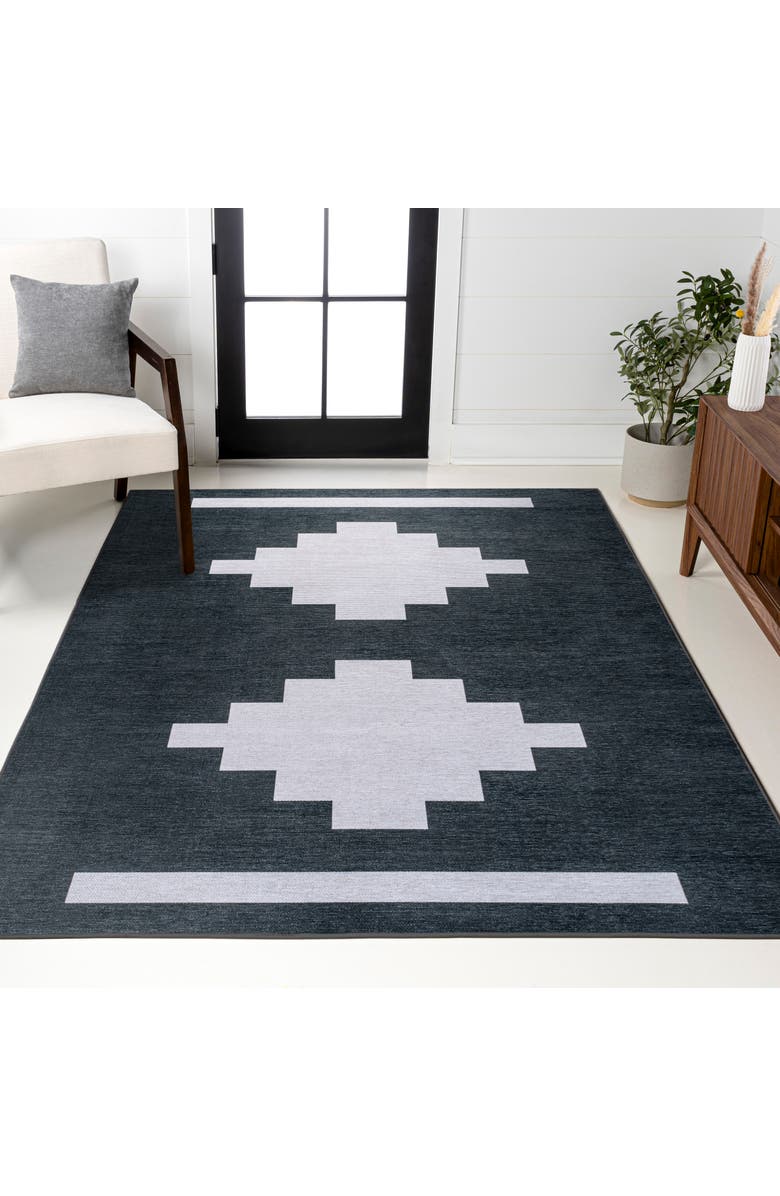 JONATHAN Y Adriel Geometric Medallion Machine-Washable Area Rug, Alternate, color, Navy/Light Gray