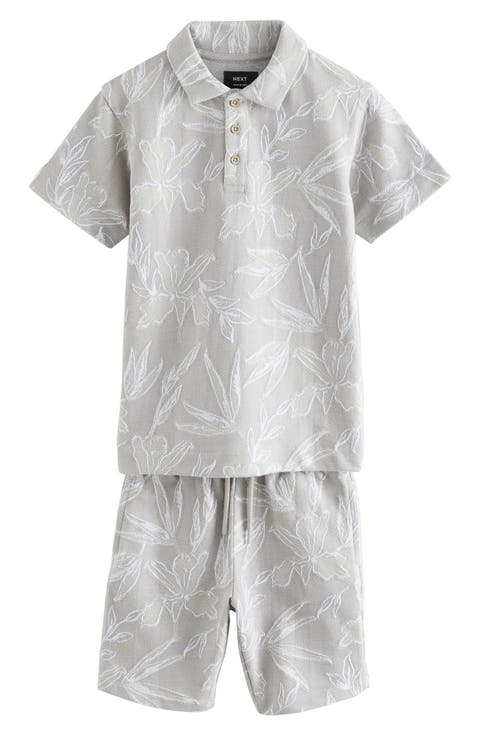 Kids' Floral Jacquard Cotton Polo & Shorts Set (Little Kid & Big Kid)