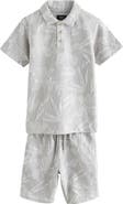 NEXT Kids' Floral Jacquard Cotton Polo & Shorts Set