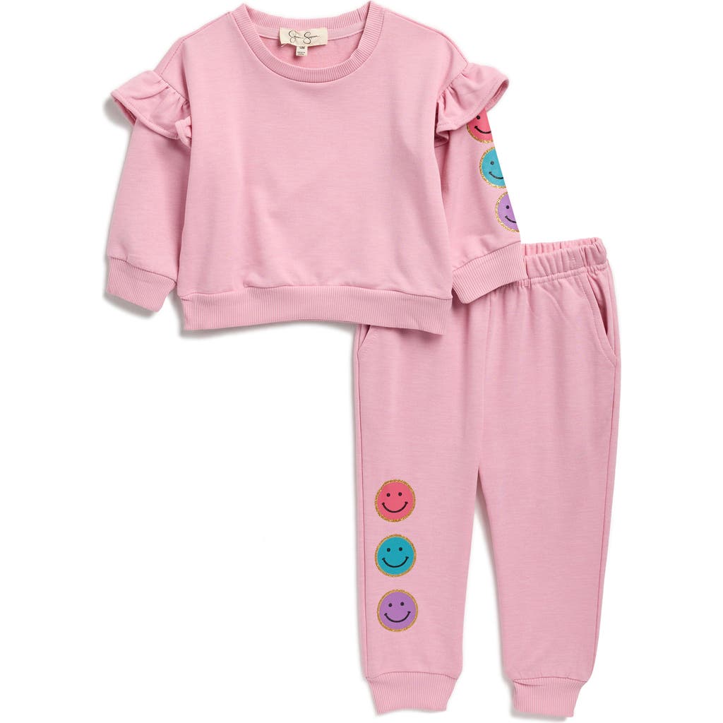 Jessica Simpson Smiley French Terry Sweatshirt & Joggers Set In Pink