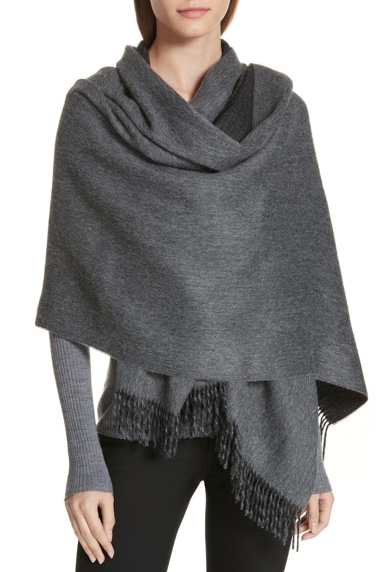 Cecina Double Face Scarf, Main, color, LIGHT GREY/ BLACK