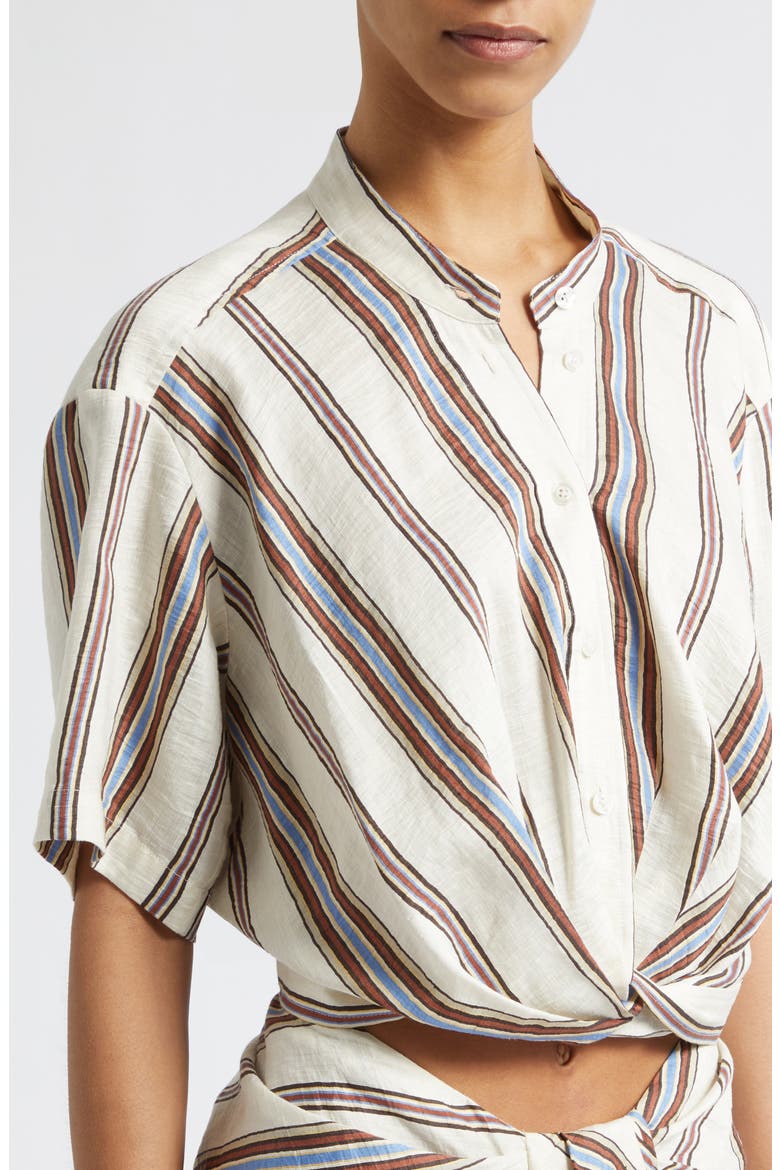 Leonore Stripe Linen Blend Button-Up Shirt, Alternate, color, PANNA MULTI