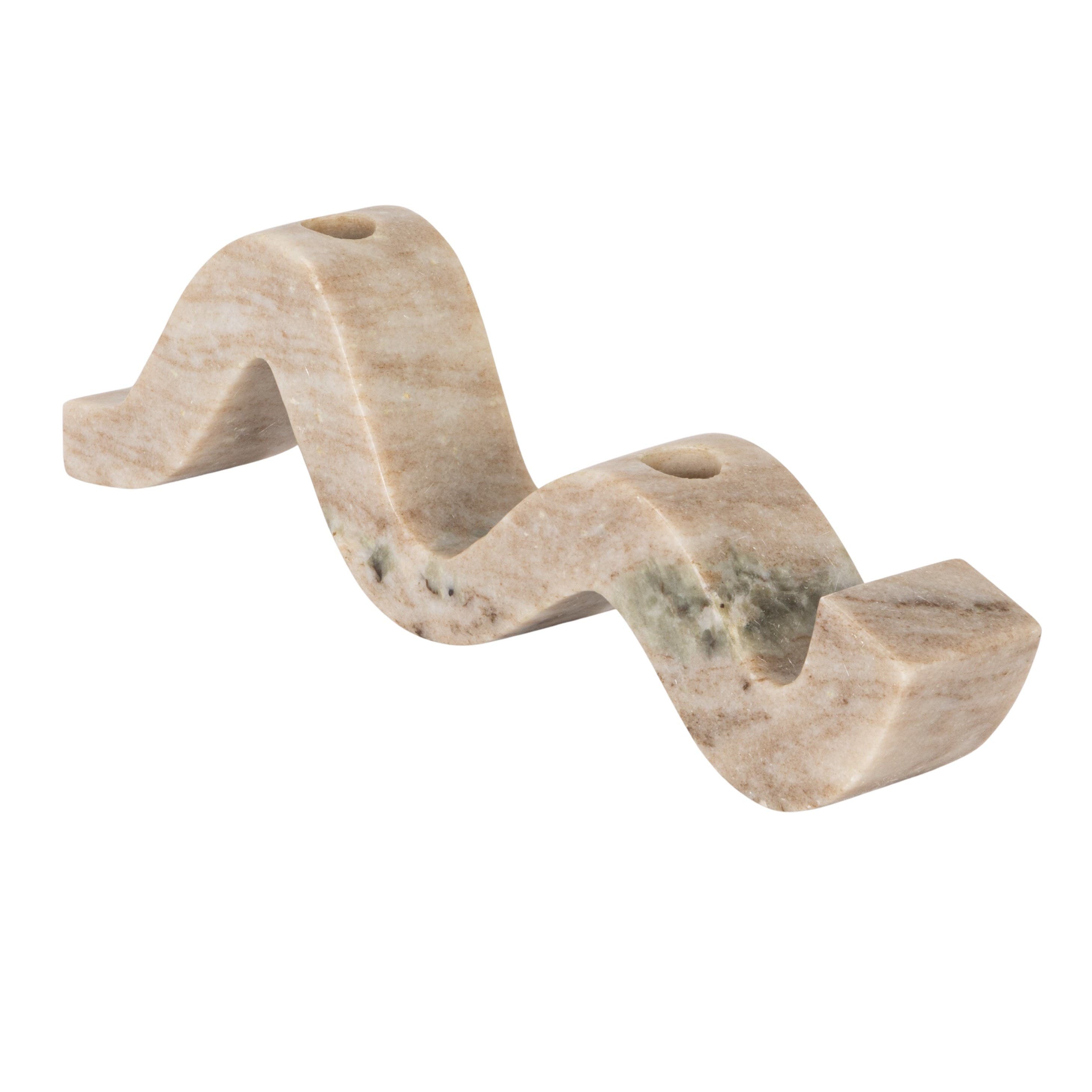 Storied Home Marble Wave Double Taper Candle Holder, Beige In Neutral