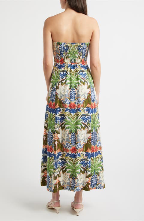 Print Strapless Maxi Dress